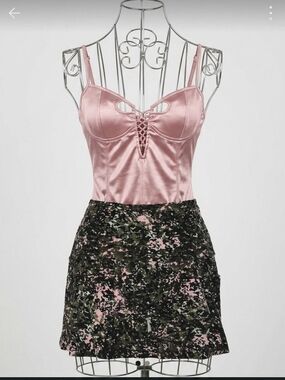 Satin Lace-Up Pink Cami Top